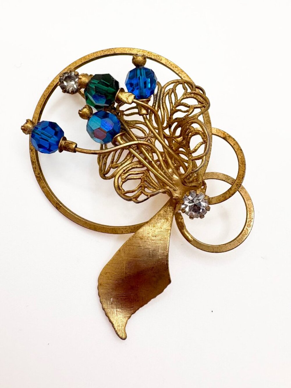 Vintage Mid Century Abstract Brooch AB Beads Open Design Pin